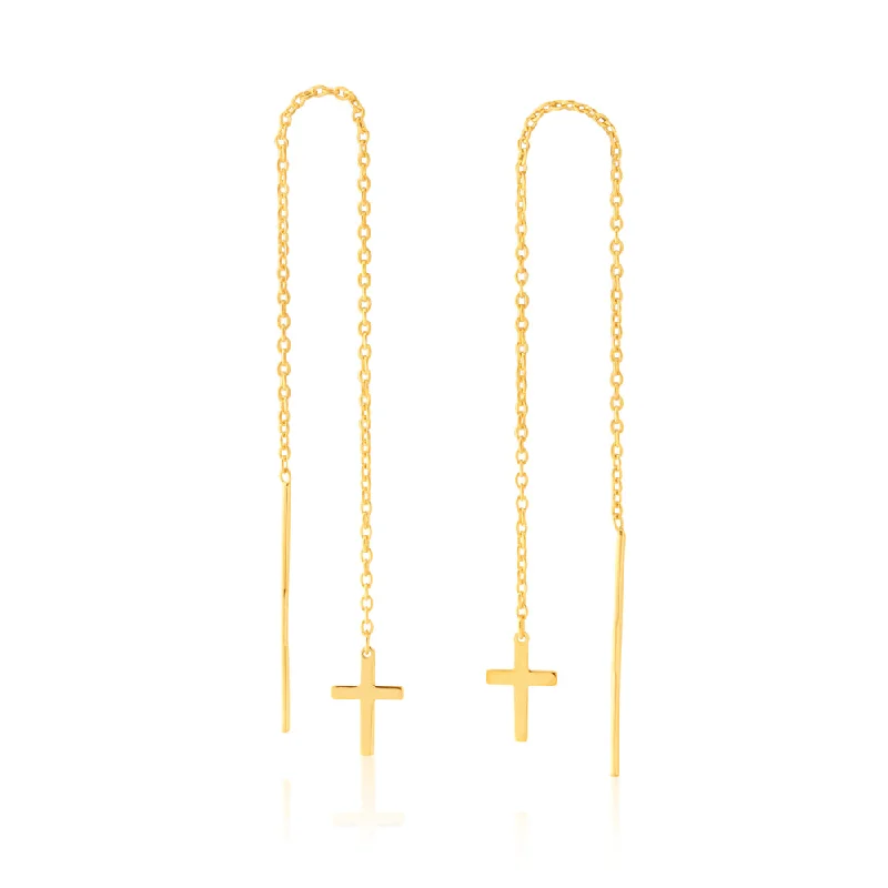 Grab Your Dream Jewelry At The Lowest Prices 9ct Yellow Gold Silver-Filled Cross Threader Earrings