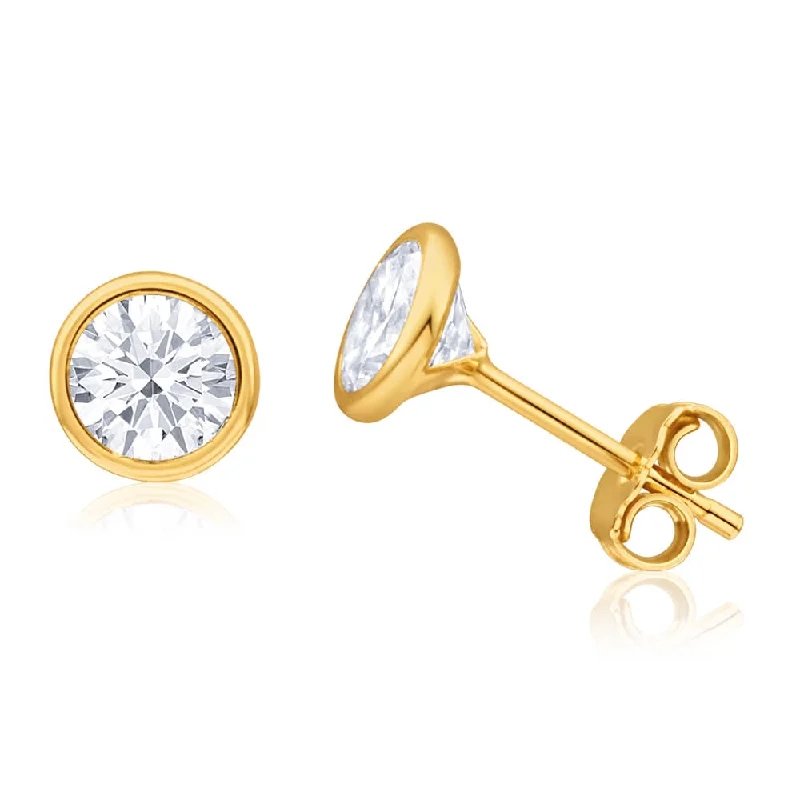 Elegant Designs, Unbeatable Discounts – Shop Jewelry Now Chic & Cozy Collection 9ct Yellow Gold Silver Filled Cubic Zirconia 6mm Round Stud Earrings