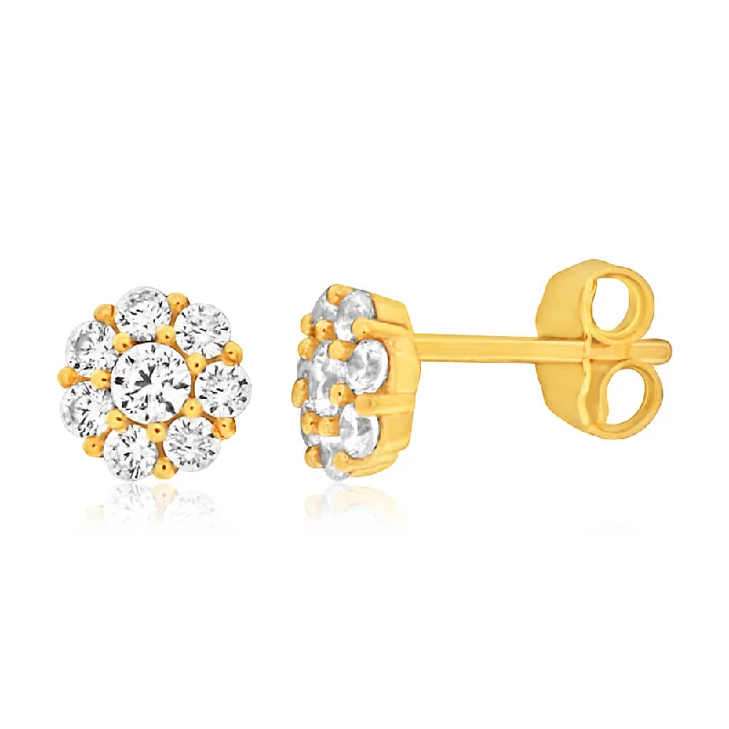 Exclusive Jewelry Sale – Sparkle For Less Comfortable Chic 9ct Yellow Gold Silver Filled Cubic Zirconia Flower Stud Earrings