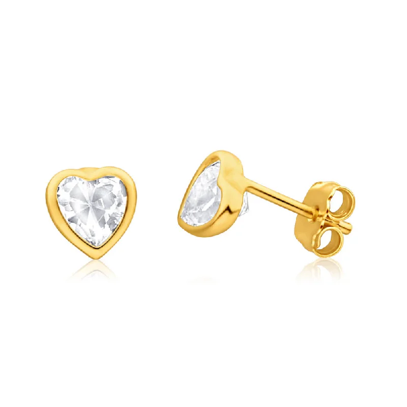 Shop Handcrafted Jewelry At Special Promotional Rates Trendy Looks On Sale 9ct Yellow Gold Silver Filled Cubic Zirconia Heart 5mm Stud Earrings