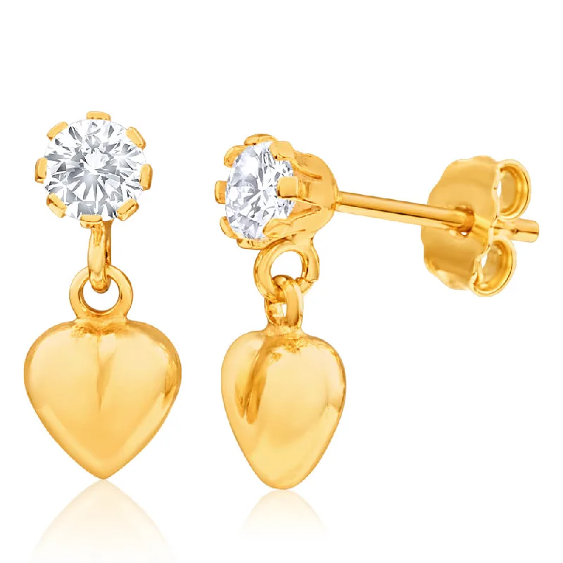 Timeless Jewelry At Special Discount Rates Budget-Friendly Fashion 9ct Yellow Gold Silver Filled Cubic Zirconia Heart Drop Earrings