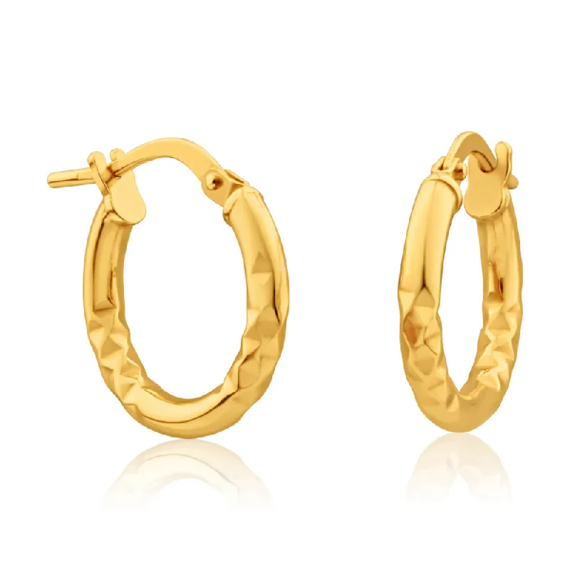 Jewelry Flash Sale – Stylish Designs At Unbeatable Rates 9ct Yellow Gold Silver Filled diamond Cut 10mm Hoop Earrings