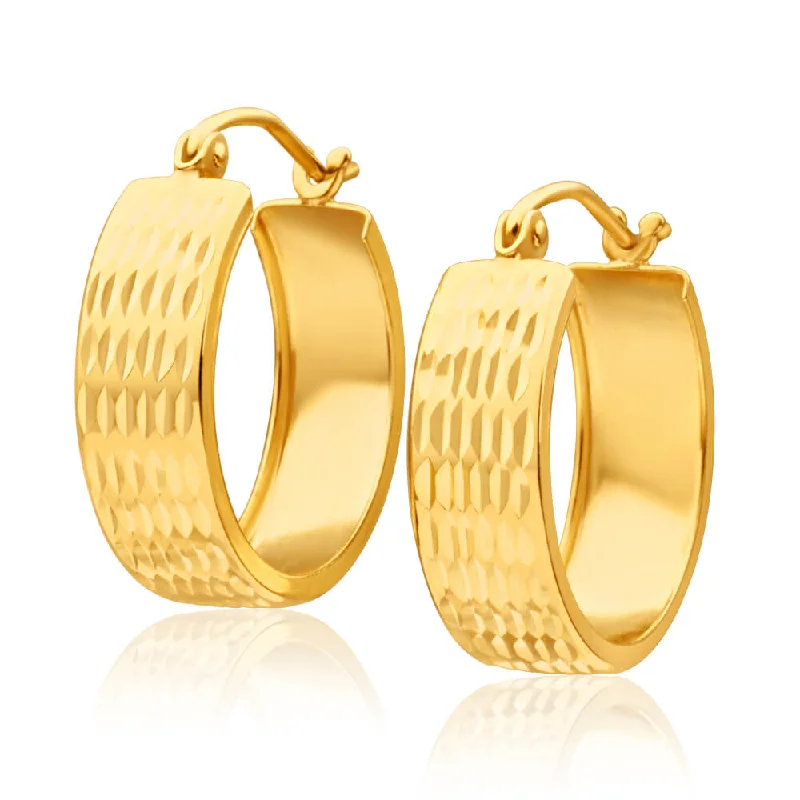 Bohemian-Inspired Jewelry For Free-Spirited Fashion 9ct Yellow Gold Silver Filled Groove Hoop Earrings