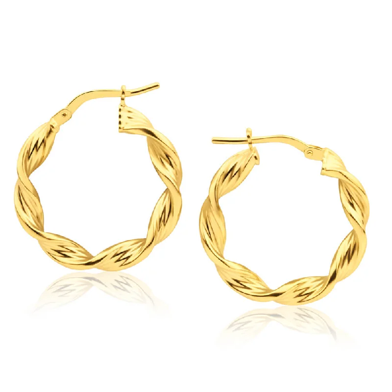 Exclusive Jewelry Sale – Limited-Time Discounts 9ct Yellow Gold Silver Filled Swirl Twist 15mm Hoop Earrings