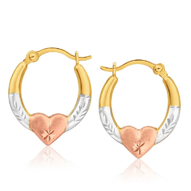 Bestselling Jewelry At Special Promotional Rates 9ct Yellow Gold Silver Filled Three Tone Heart Hoop Earrings