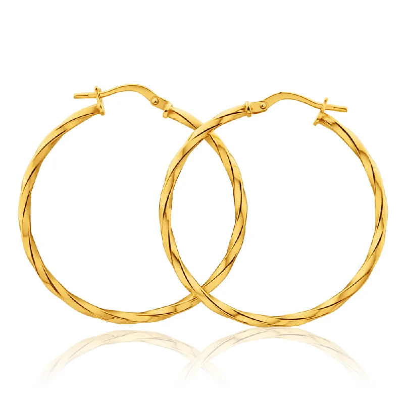 Shop High-Quality Jewelry At Jaw-Dropping Discounts Don't Miss Out 9ct Yellow Gold Silver Filled Twist 30mm Hoop Earrings