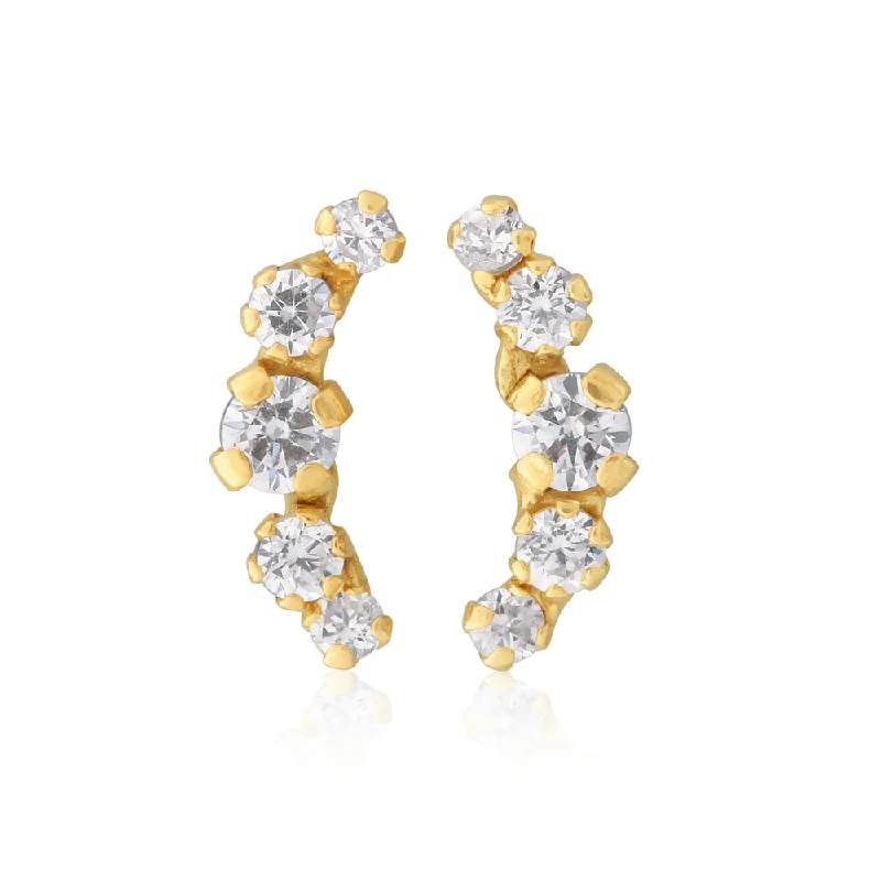 Trendy Minimalist Jewelry For Everyday Wear 9ct Yellow Gold Zirconia Climber Studs