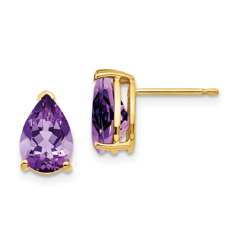 Get Ready To Sparkle – Special Jewelry Discounts Elegant Style 9X6MM Pear Amethyst Stud Earrings in 14KT Yellow Gold