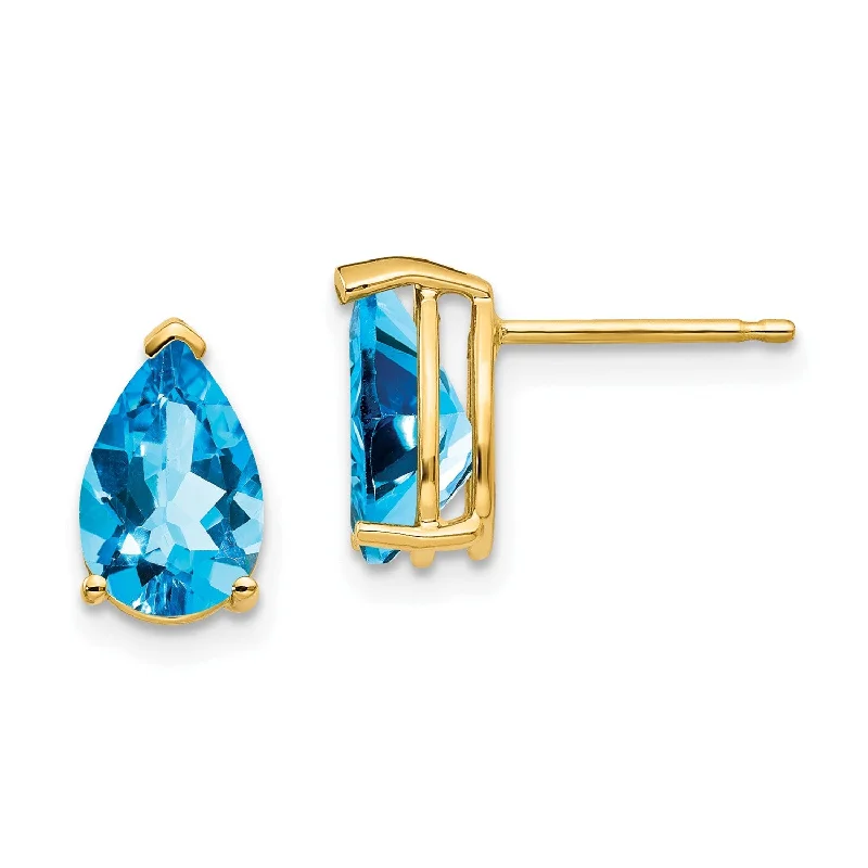 Shop Jewelry That Shines Without The High Price Special Offer 9X6MM Pear Swiss Blue Topaz Stud Earrings in 14KT Yellow Gold