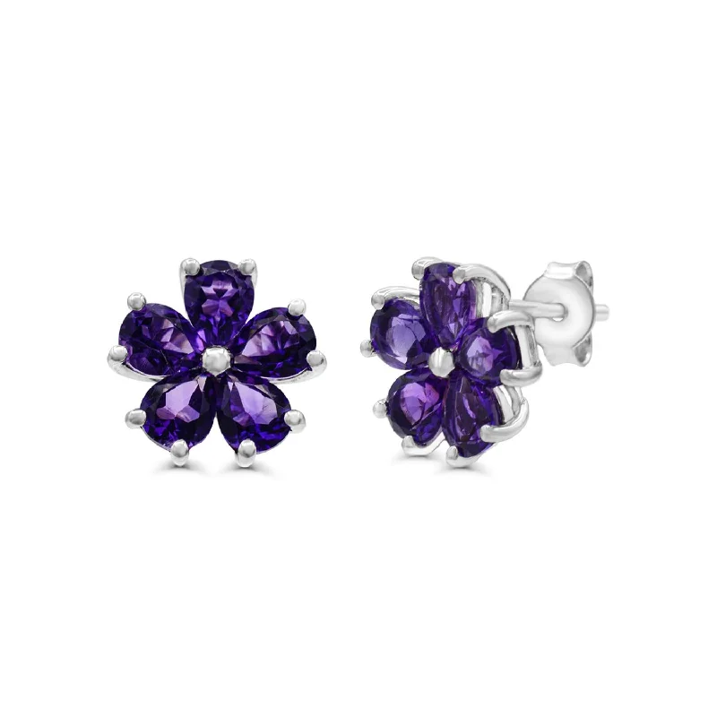 Bestselling Jewelry At Special Promotional Rates Seasonal Picks Amethyst Flower Stud Earrings in Sterling Silver