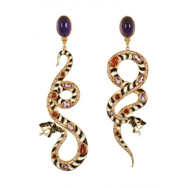 Elegant Necklaces And Bracelets At Limited-Time Offers Black and White Snake Earrings