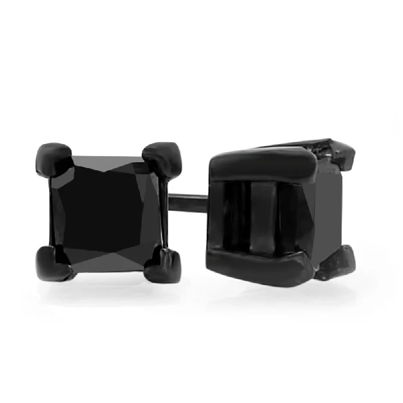 Unique Jewelry Designs Now At Discounted Rates Swimwear Summer Blowout Black IP Stainless Steel 1-1/2 CTW Princess Cut Black Diamond Stud Earrings