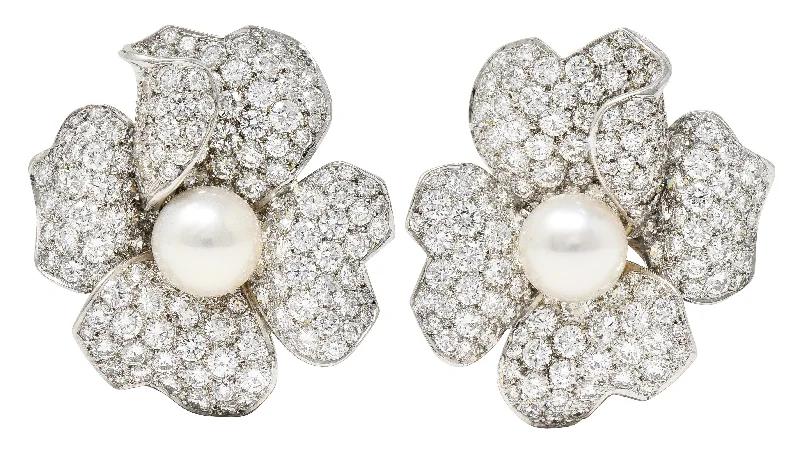 Holiday Jewelry Sale – Perfect Gifts At The Best Prices Fashion Essentials Cartier Vintage 9.28 CTW Diamond South Sea Pearl 18 Karat White Gold Flower Earrings