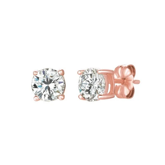 Discounted Luxury Jewelry – Shine Without The Splurge Seize Bargains Crislu 18KT Rose Gold Plated Sterling Silver Round Cubic Zirconia Solitaire Stud Earrings