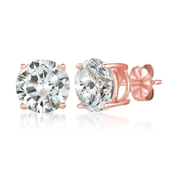 Shop Stylish Jewelry Now And Save Big Flash Sales Crislu 18KT Rose Gold Plated Sterling Silver Round Cubic Zirconia Solitaire Stud Earrings