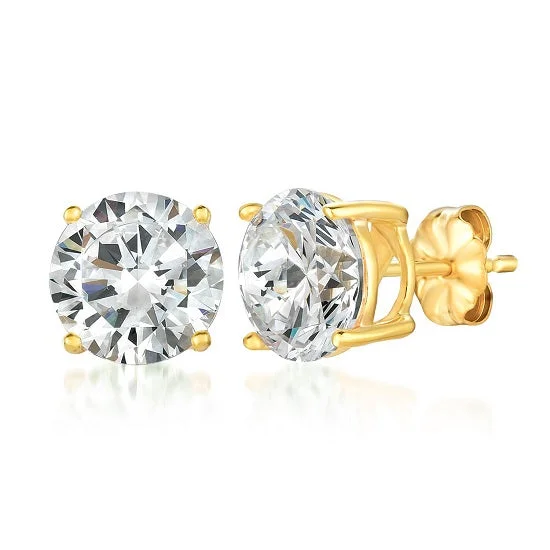 Shop Stylish Jewelry Now And Save Big The Latest Trends Crislu 18KT Yellow Gold Plated Sterling Silver Round Cubic Zirconia Stud Earrings