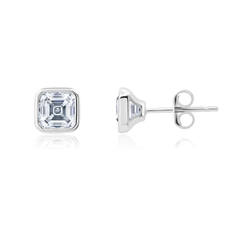 Trending Jewelry Styles Now At Limited-Time Discounts Special Offer For You Crislu Platinum Plated Sterling Silver Asscher Cubic Zirconia Solitaire Stud Earrings