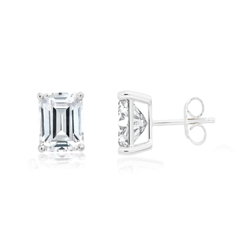 Luxury Handcrafted Jewelry For Elegant Looks Luxe Style Discounts Crislu Platinum Plated Sterling Silver Emerald Shape Cubic Zirconia Solitaire Stud Earrings