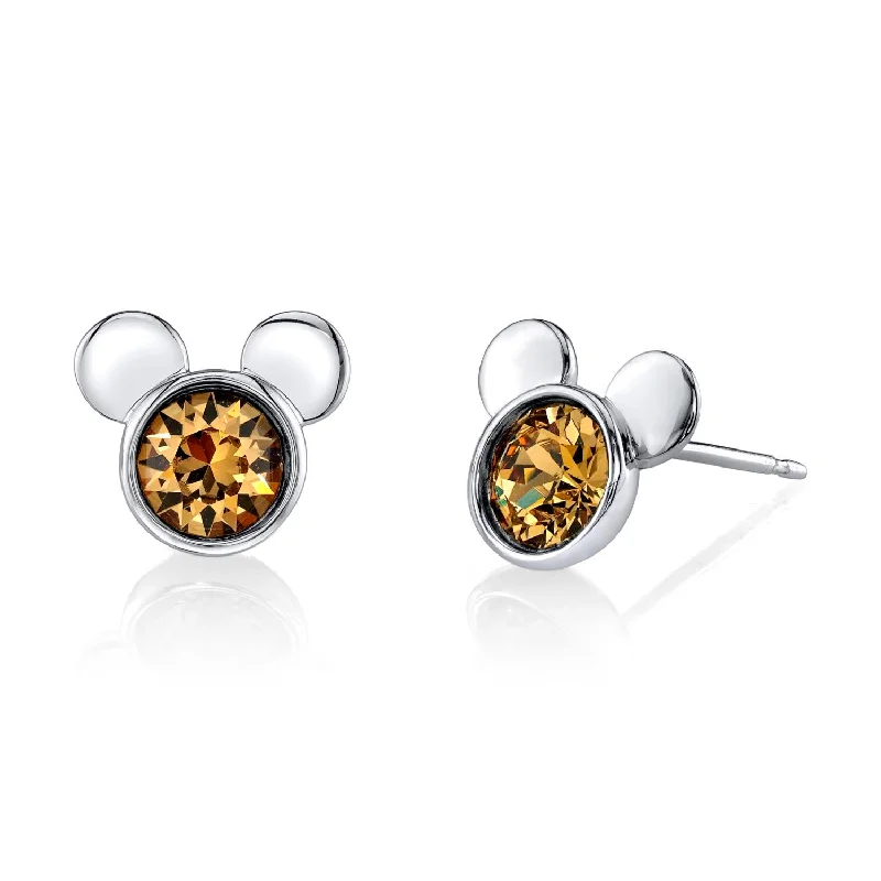 Luxury Jewelry At Unbeatable Discounts Special Offers, Don't Miss Disney Sterling Silver Round Crystal Birthstone Mickey Mouse Stud Earrings