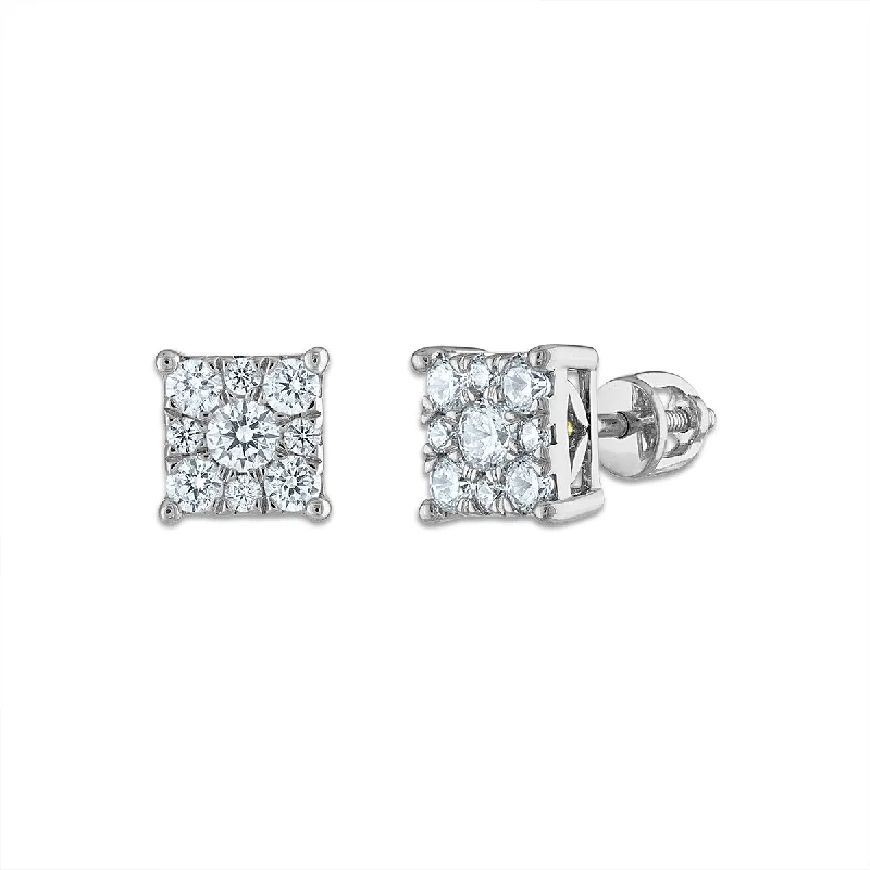 Dainty Floral Jewelry For Feminine Elegance Classic Chic Deals EcoLove 3/4 CTW Lab Grown Diamond Cluster Stud Earrings in 14KT White Gold