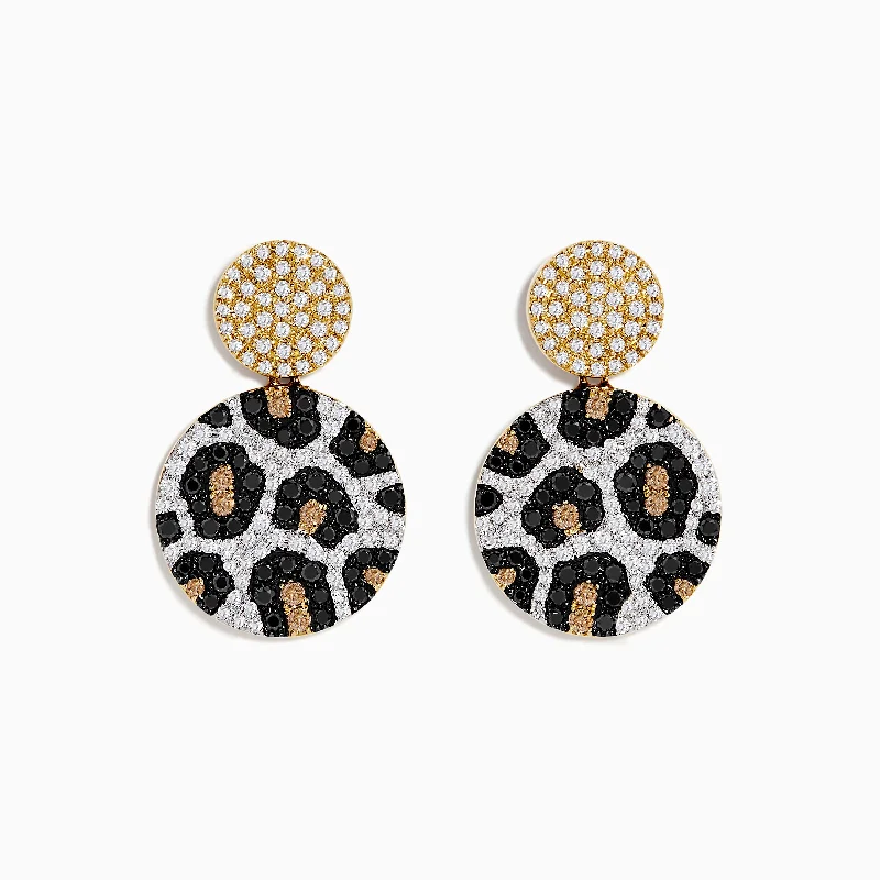 Elevate Your Jewelry Collection With Limited-Time Savings Comfortable Chic 14K Gold Black, Espresso and White Diamond Panther Spot Drop Earrings, 1.57 TCW