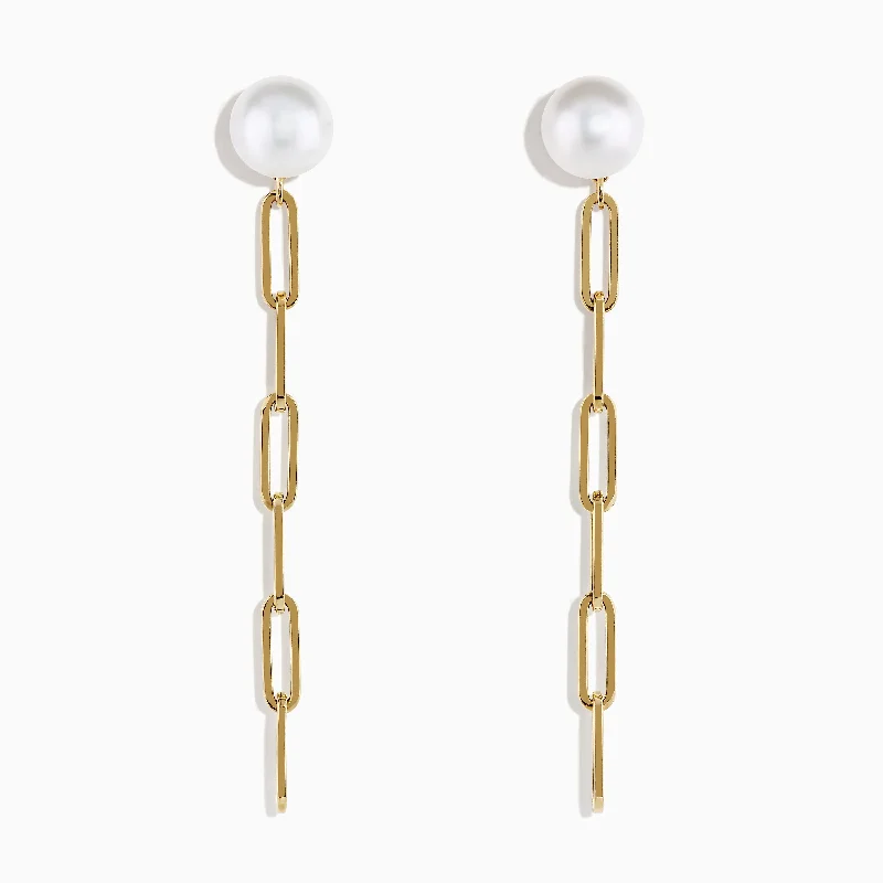 Luxury Handcrafted Jewelry For Elegant Looks Chic And Trendy 14K Gold Cultured Fresh Water Pearl Paperclip Chain Earrings