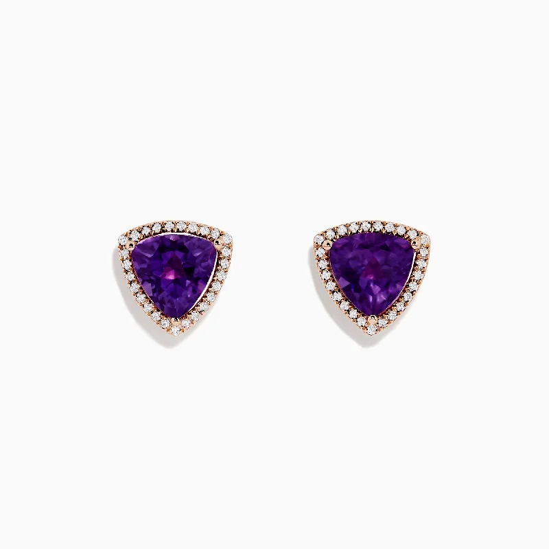 Fashion-Forward Geometric Jewelry For Contemporary Style Chic Style, Always In Vogue 14K Rose Gold Amethyst and Diamond Earring, 3.56 TCW