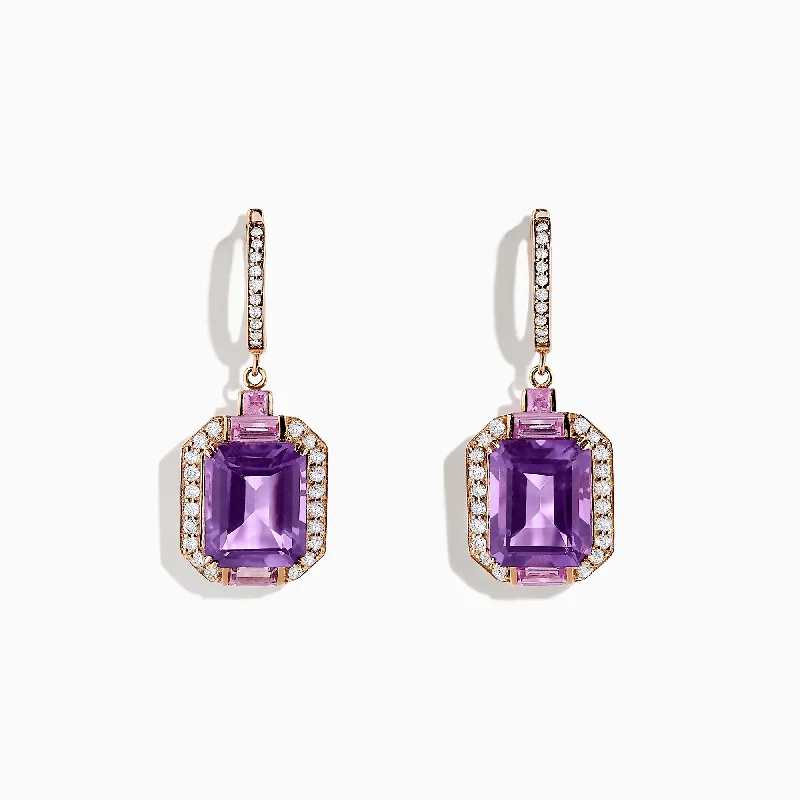 Limited-Stock Jewelry Clearance – Grab Your Favorites Now Special Offer 14K Rose Gold Amethyst, Pink Sapphire and Diamond Earrings, 7.04 TCW