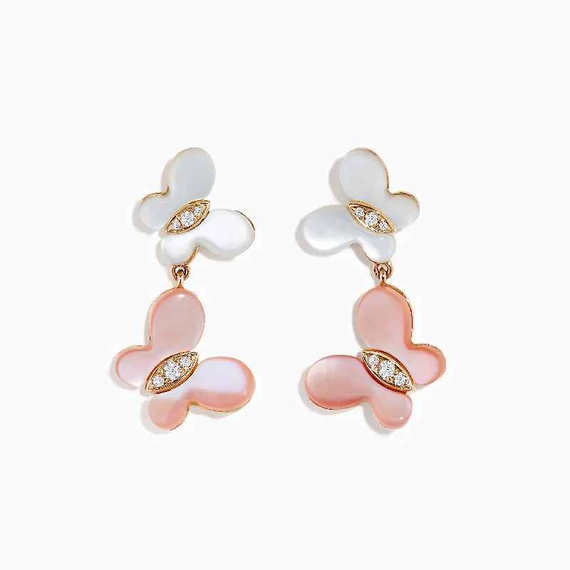 Elegant Necklaces And Bracelets At Limited-Time Offers Massive Savings 14K Rose Gold Mother of Pearl and Diamond Butterfly Earrings, 0.08 TCW