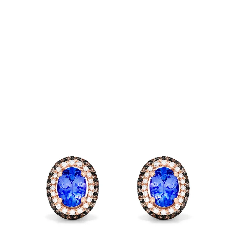 Premium Jewelry At Special Low Prices For A Limited Time Limited Stock, Big Sale 14K Rose Gold Tanzanite and Diamond Stud Earrings, 1.70 TCW