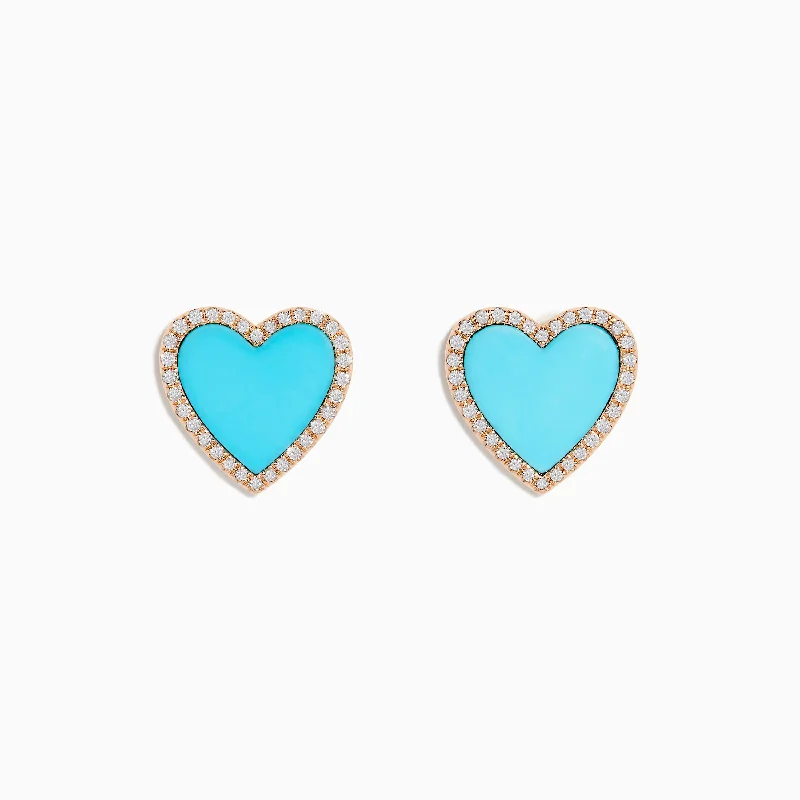 Huge Savings On Timeless Jewelry Collections Urban Style Promotions 14K Rose Gold Turquoise and Diamond Heart Earrings