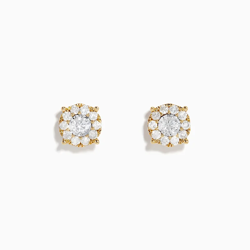 Timeless Elegance, Temporary Discounts – Act Fast Fashion Forward, Function First 14K Two-Tone Gold Diamond Cluster Stud Earrings 0.96 TCW