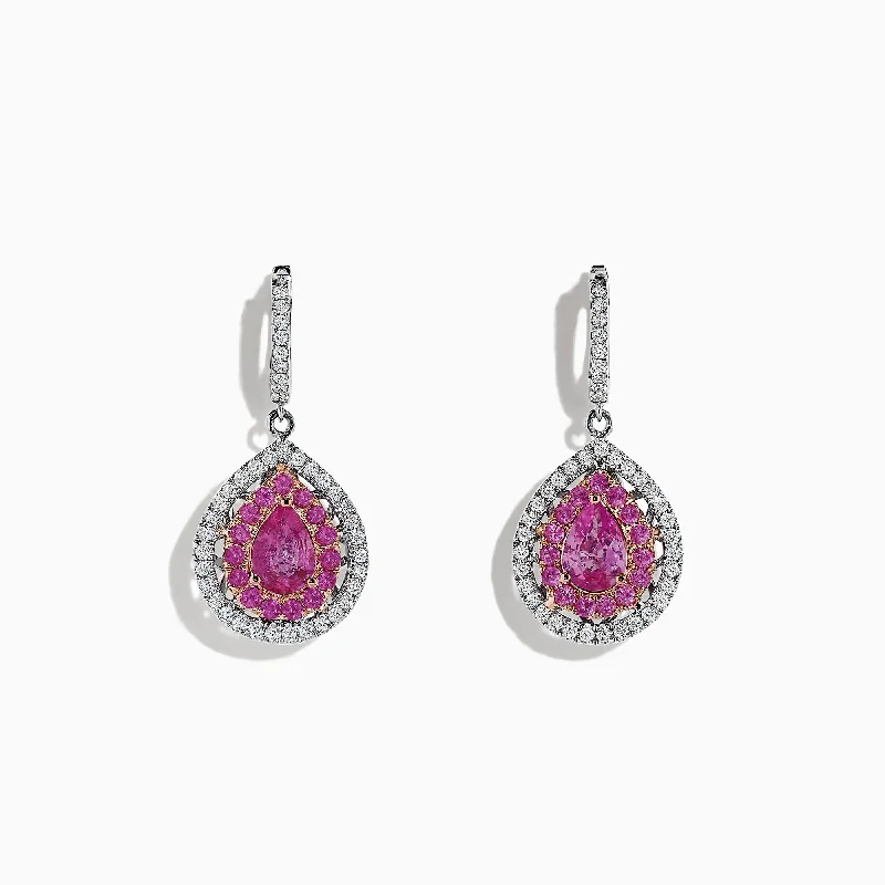 Elegant Jewelry At Unbeatable Offers – Shop Before It's Gone Fashion-Forward 14K Two Tone Gold Pink Sapphire and Diamond Drop Earrings, 2.73 TCW