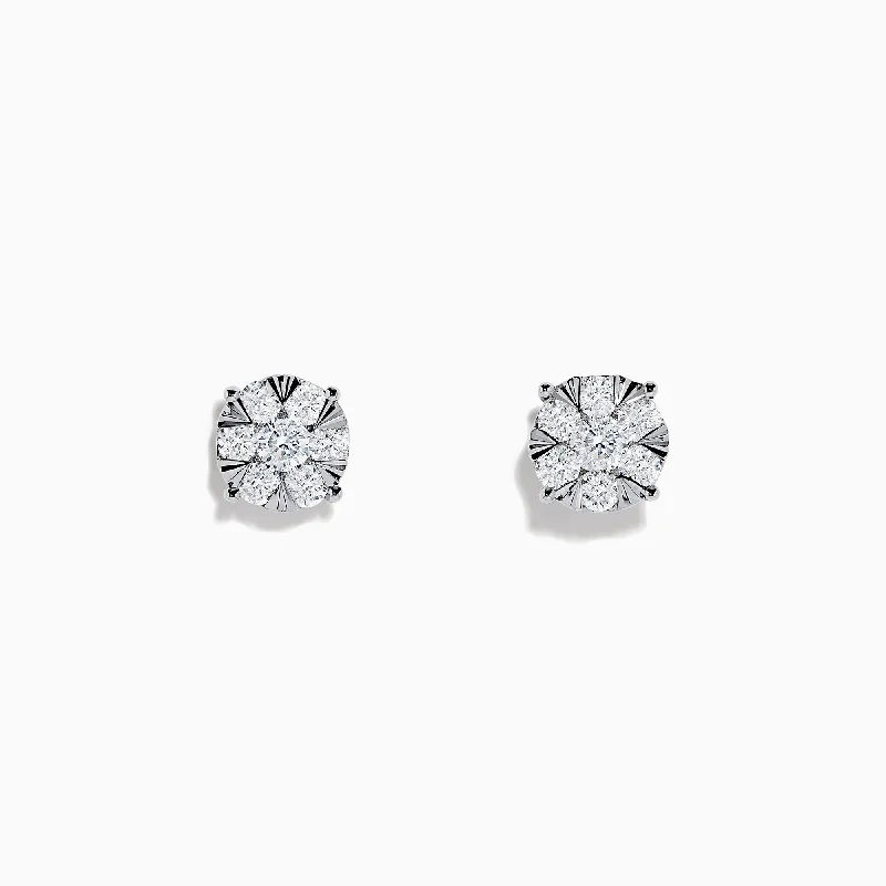 Dainty Floral Jewelry For Feminine Elegance Vintage Style Deals 14K White Gold Diamond Cluster Stud Earrings, 1.01 TCW