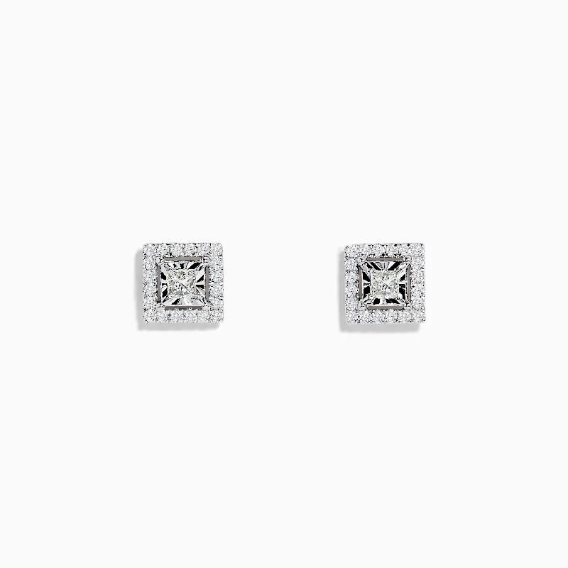 Best Jewelry Sale Prices – Limited-Time Offer Holiday Glam 14K White Gold Square Diamond Halo Stud Earrings 0.46 TCW