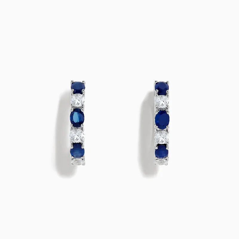 Limited-Stock Jewelry Sale – Once It's Gone, It's Gone Street Style Discounts 14K White Gold Multi Sapphire Hoop Earrings