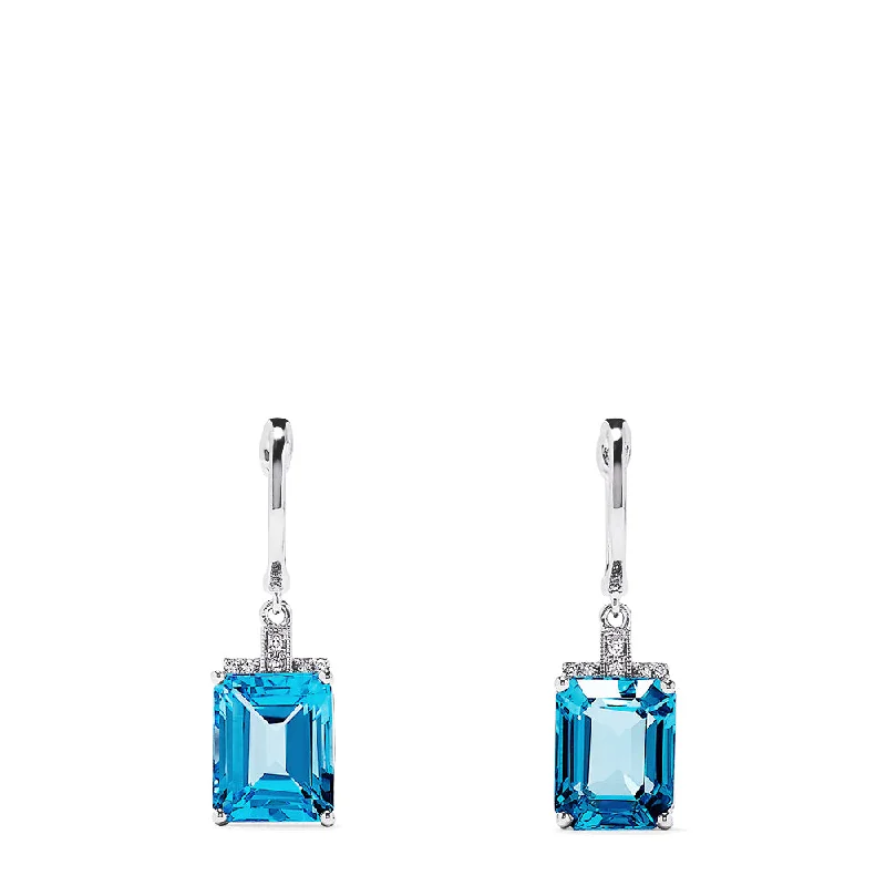 Elegant Jewelry At Unbeatable Offers – Shop Before It's Gone Fashion Forward Femininity 14K White Gold Emerald Cut Blue Topaz and Diamond Drop Earrings, 9.25 TCW