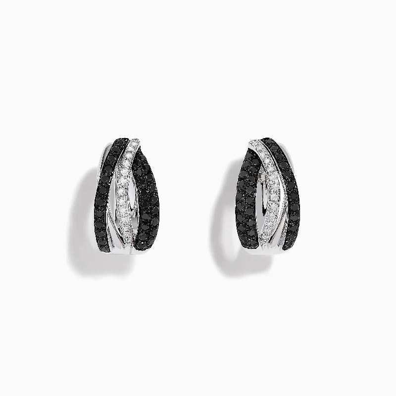 Special Deals On Handcrafted And Designer Jewelry Evening Elegance 14K White Gold White and Black Diamond Hoop Earrings