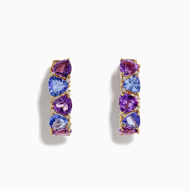 Grab Your Favorite Jewelry At The Lowest Prices Sophisticated Style Offers 14K Yellow Gold Amethyst, Tanzanite and Diamond Hoop Earrings