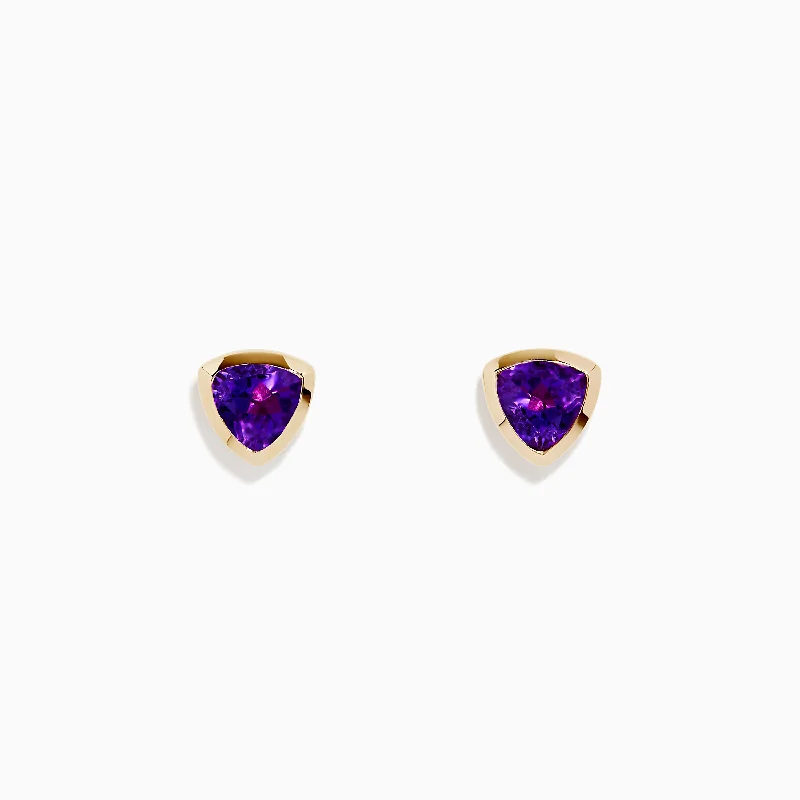 Your Dream Jewelry At Dream Prices – Shop Now Trendy Street Style 14K Yellow Gold Amethyst Trillion Cut Stud Earrings