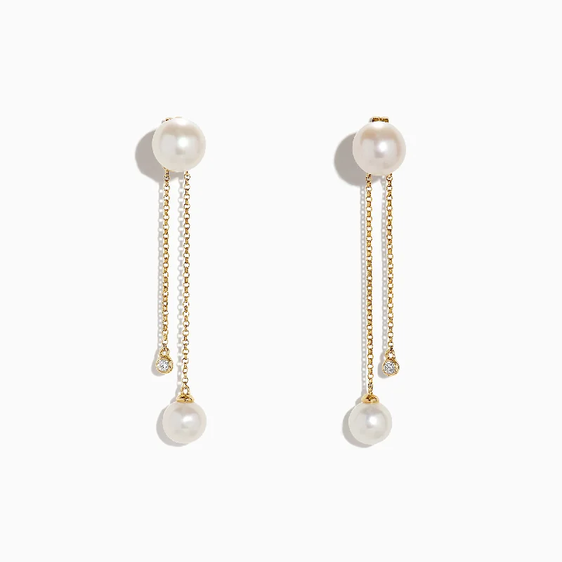 Your Dream Jewelry At Dream Prices – Shop Now Buy More, Save More 14K Yellow Gold Diamond and Fresh Water Pearl Drop Earrings, 0.05 TCW