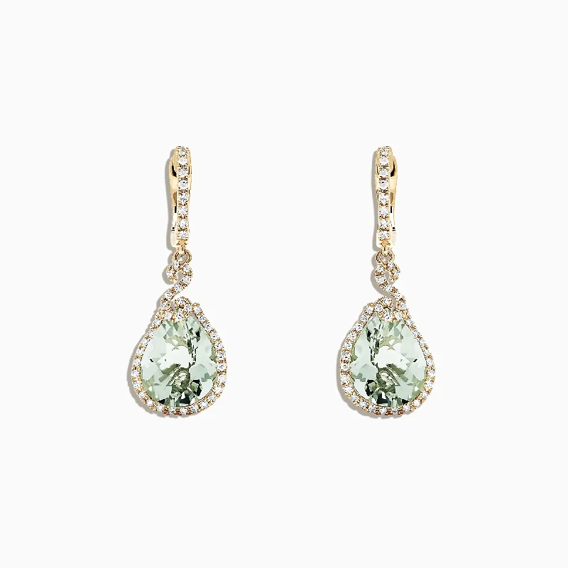 Luxury Jewelry Sale – Elegant Styles At Unbeatable Prices Fashion Frontiers 14K Yellow Gold Green Amethyst and Diamond Drop Earrings, 7.03 TCW