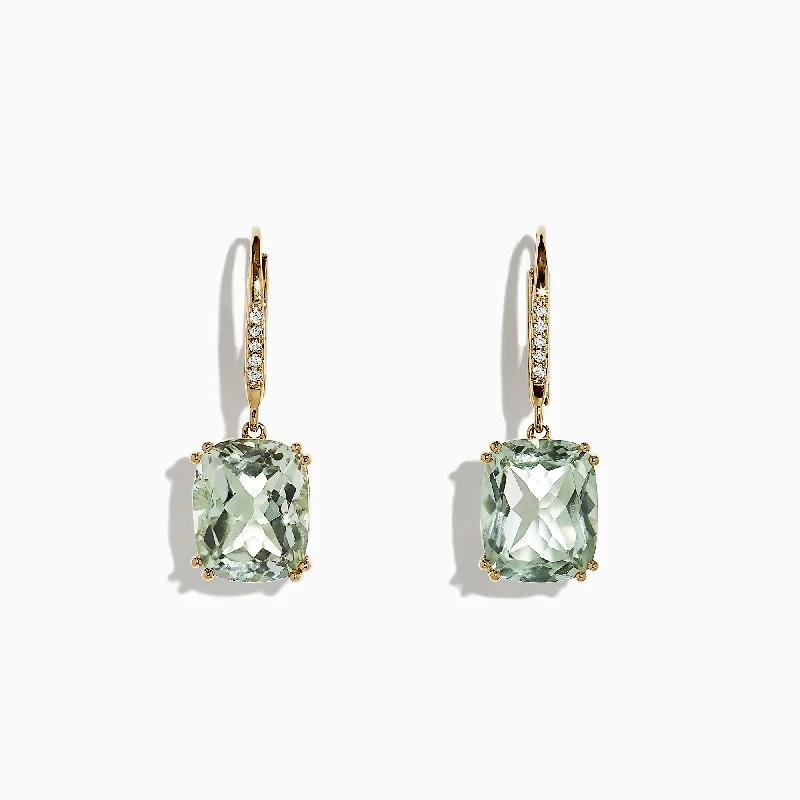 Shop Handcrafted Jewelry At Special Promotional Rates Discover Promotions 14K Yellow Gold Green Amethyst and Diamond Earrings, 8.34 TCW