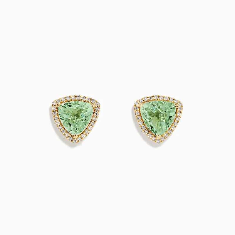 Unmissable Jewelry Sale – Shop Before It's Too Late Sleek Style Discounts 14K Yellow Gold Green Amethyst and Diamond Earrings