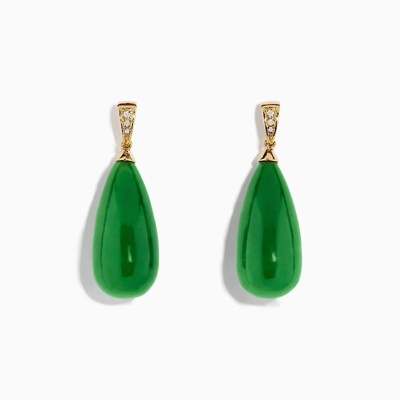 Unique Jewelry Designs Now At Discounted Rates Day-To-Night Styles 14K Yellow Gold Green Jade and Diamond Drop Earrings