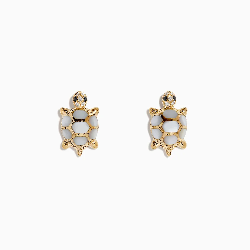 Breathtaking Jewelry At Limited-Time Savings Style Upgrade 14K Yellow Gold Multi Diamond and Mother of Pearl Turtle Stud Earrings