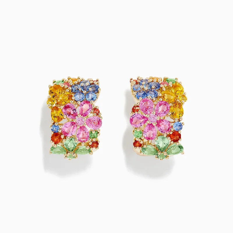 Best Jewelry Sale Prices – Limited-Time Offer Exclusive Discounts 14K Yellow Gold Multi Sapphire Flower Earrings, 7.31 TCW