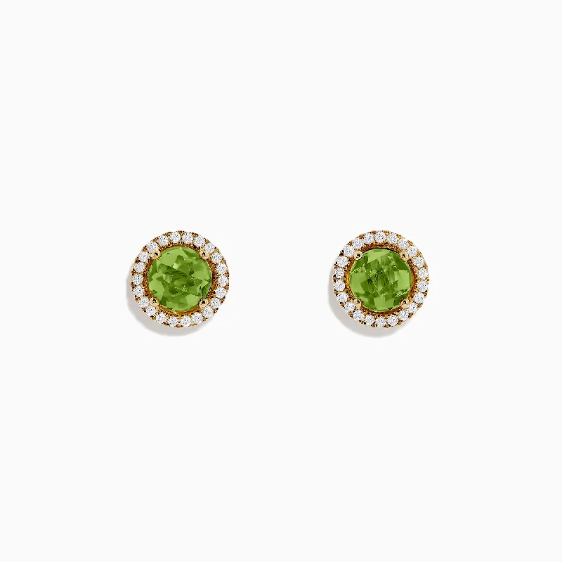 Premium Diamond Jewelry For Unforgettable Moments Minimalist Fashion Sale 14k Yellow Gold Peridot and Diamond Stud Earrings, 2.21 TCW