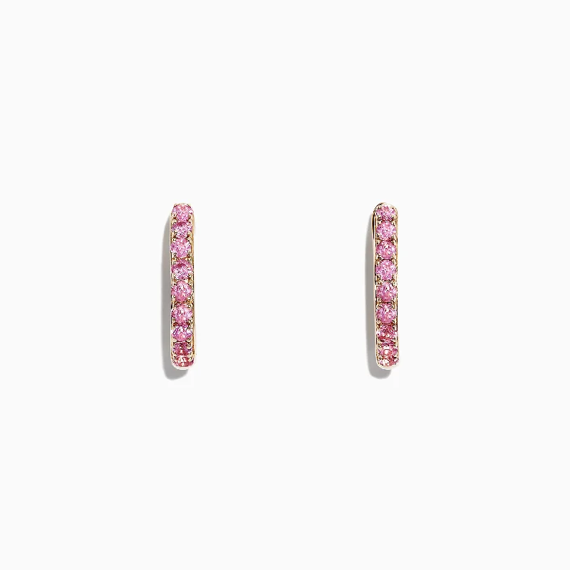 Unique Jewelry Designs Now At Discounted Rates Unleash Your Fashion 14K Yellow Gold Pink Sapphire Huggie Hoops Earrings, 0.86 TCW