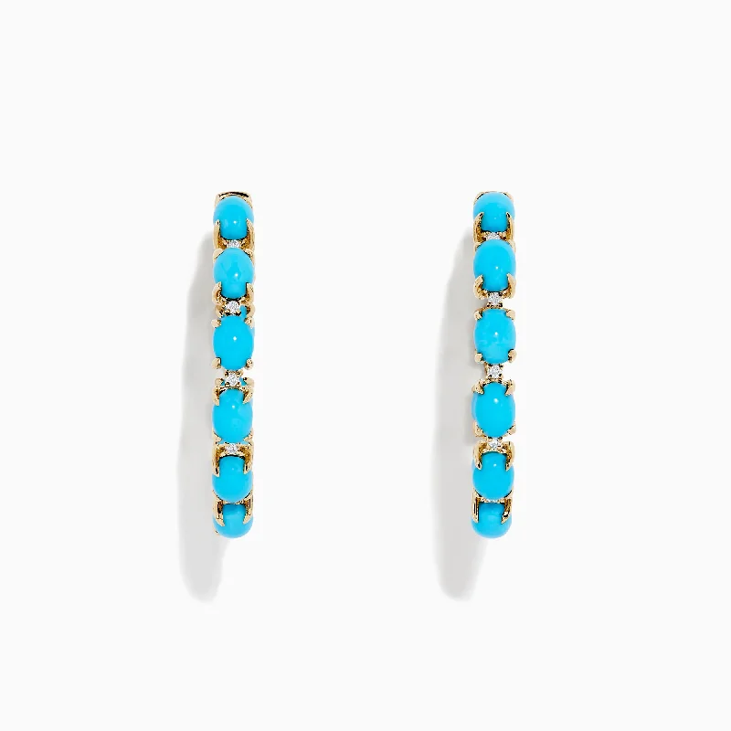 Exclusive Jewelry Bundles At Discounted Rates Limited Time Deal 14K Yellow Gold Turquoise Hoop Earrings, 3.95 TCW